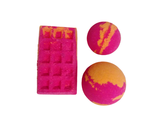 Mimosa and pink apple bath bomb